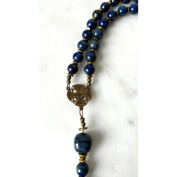 Bella Studios Rosary Lapis Lazuli Beads Bronze Medal and Crucifix Prayer Beads - Picture 5 of 14
